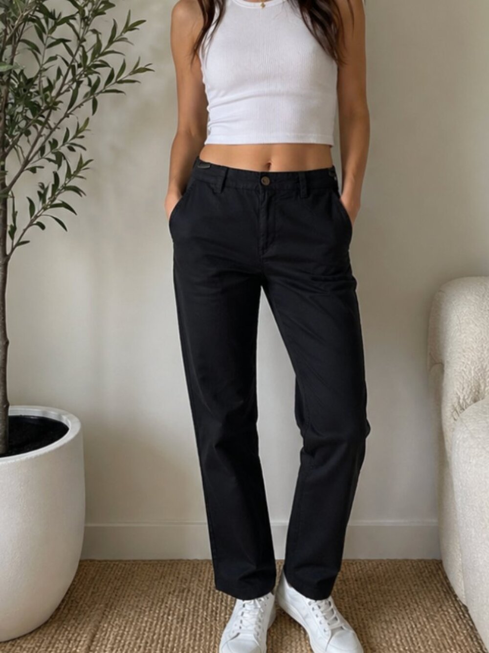 Pact Black Coastal Chino Pants Small Organic Cotton Straight Leg Minimalist